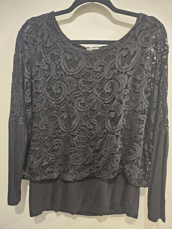 Joseph A Tops - Joseph A Black Lace Blouse Size L Sheer Sleeve Dressy Top Elegant